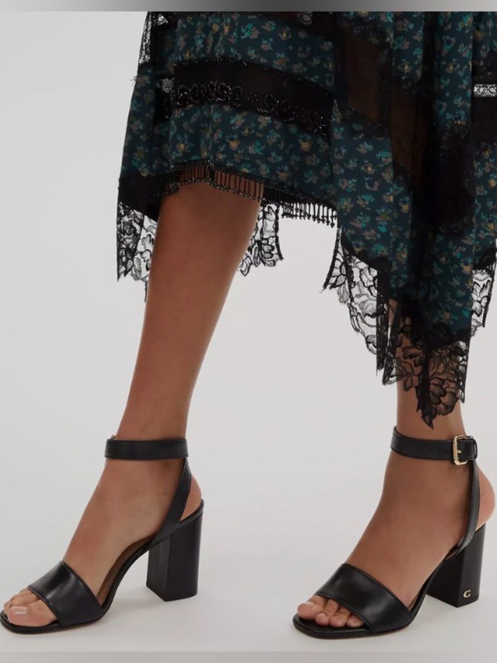 Coach Black Shelby Leather Ankle-Strap Heel Sandals